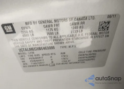 2011 GMC Terrain Sle-1 z USA, uszkodzony, nr VIN 2CTALMEC8B6463086